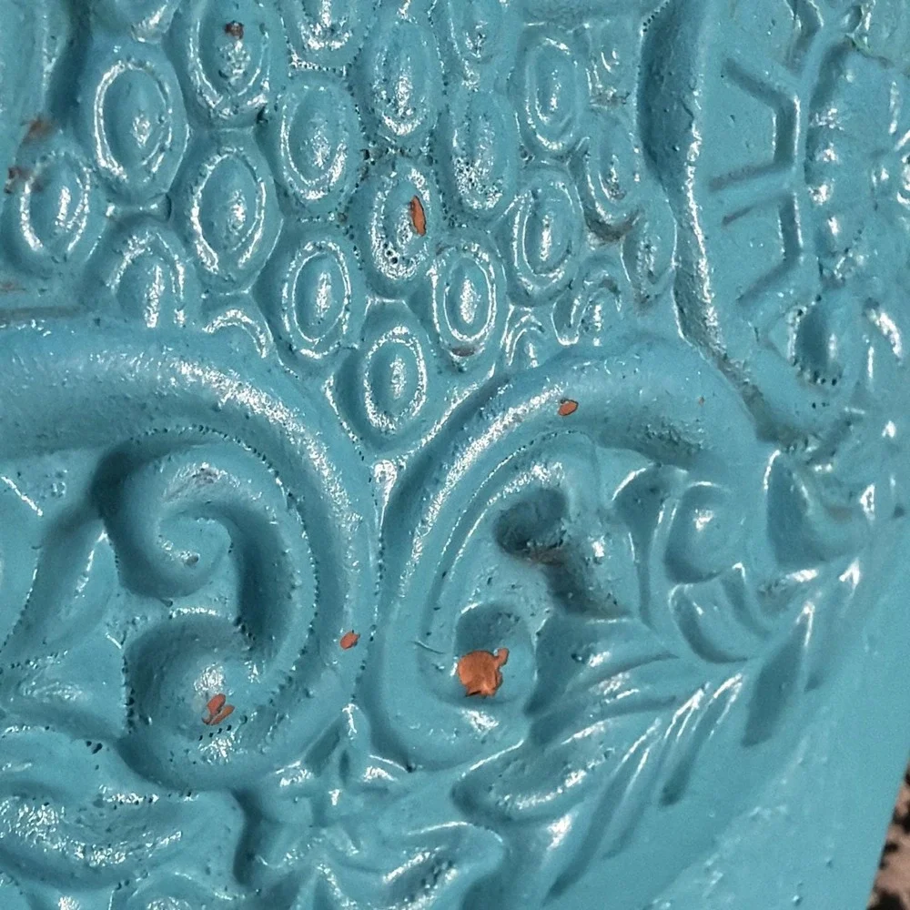 Turquoise Floral Basket Planter Cachepot Vase Cottage Decor 8